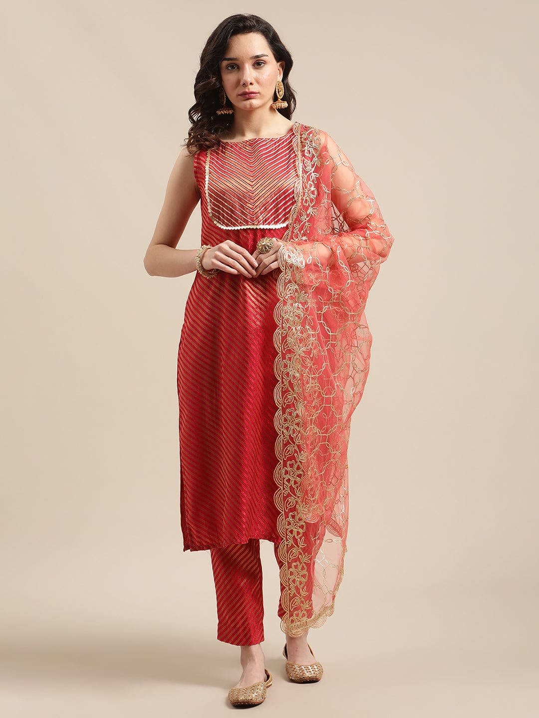 Gota Patti Chanderi Cotton Pakistani Suit in Beige : KJN4008